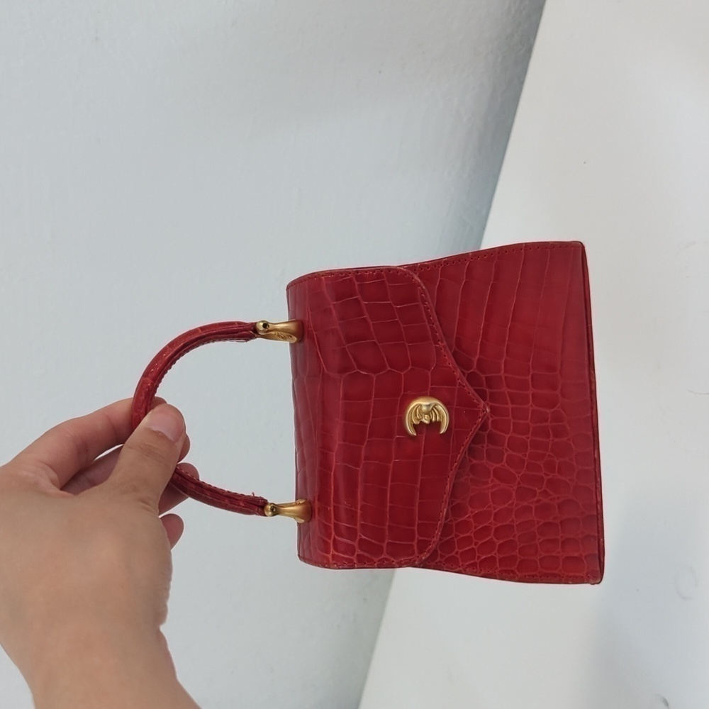 Vintage Vicenza Moon Face Mini Purse Crossbody Red leather retro astrology - Picture 3 of 14